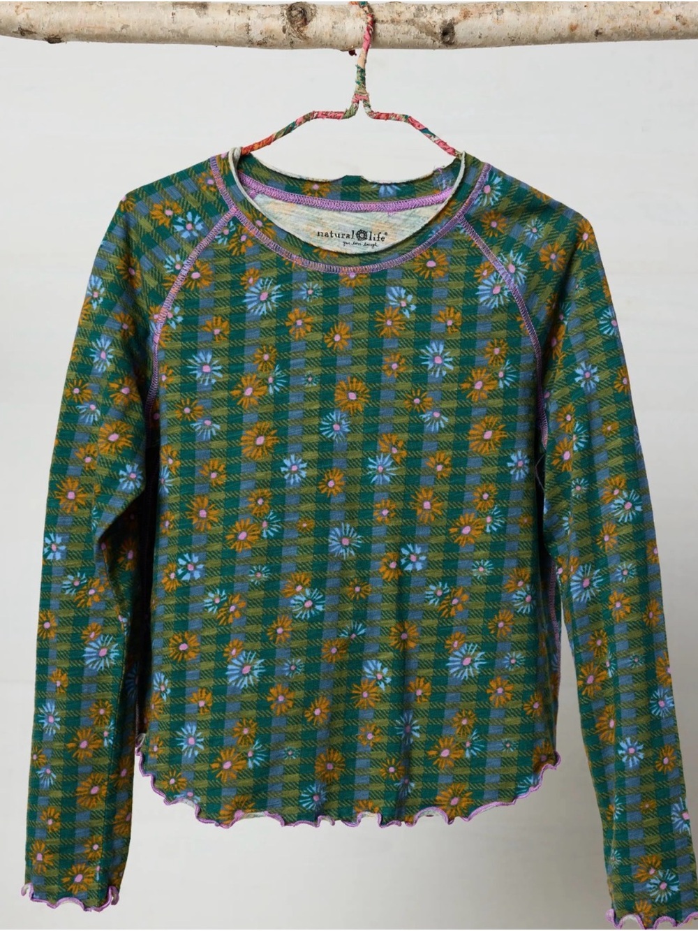 NATURAL LIFE Green Plaid Daisy Long-Sleeve Tee